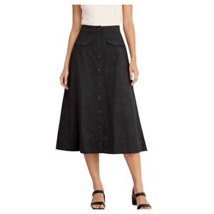 Tuckernuck Womens Black Button Front Midi A-Line Skirt with Pockets Size 6